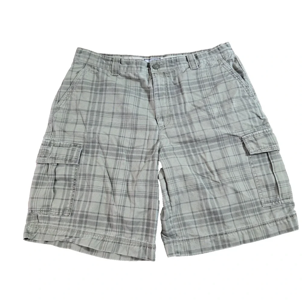 Izod Shorts Mens 100% Cotton Plaid Cargo Green Preppy Beachy 10
